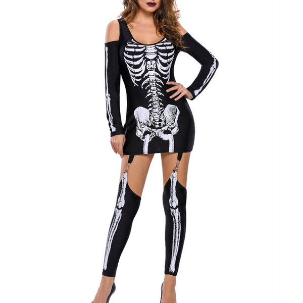 Halloween dress Women plus size Halloween costumes Cold Shoulder Long Sleeve Punk Skeleton